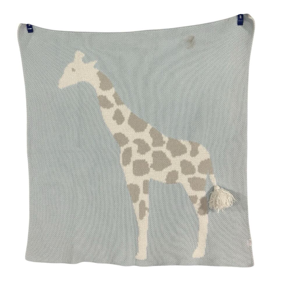 HTF Mud Pie Chenille Giraffe Blue Baby Blanket